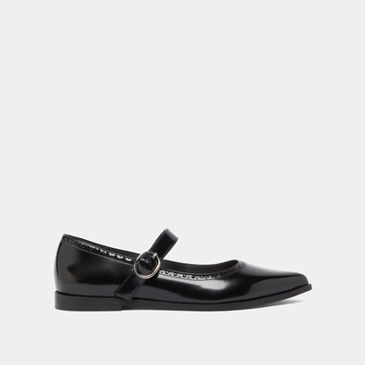Ballet flats with pointed toes in black glazed leather | demia