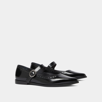 Ballet flats with pointed toes in black glazed leather | demia