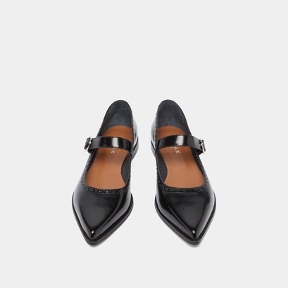 Ballet flats with pointed toes in black glazed leather | demia