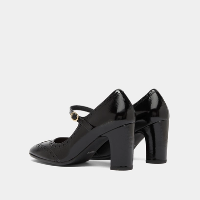 Heeled mary jane and perforated details in black shiny leather | dirios