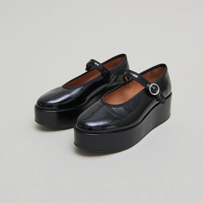 Ballet flats with platforms in black pleated patent | doda
