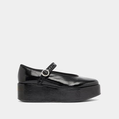 Ballet flats with platforms in black pleated patent | doda