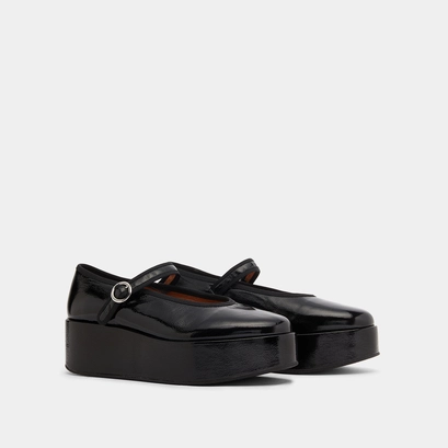 Ballet flats with platforms in black pleated patent | doda