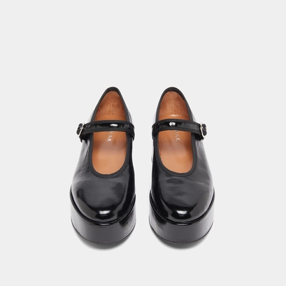 Ballet flats with platforms in black pleated patent | doda