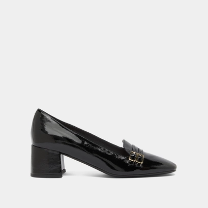 Heeled ballet flats in black pleated patent | denario