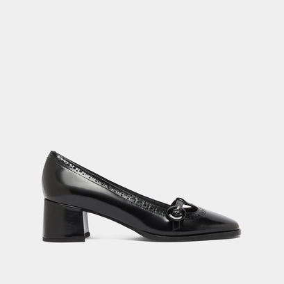 Heeled Mary Jane in black glazed leather | DEB