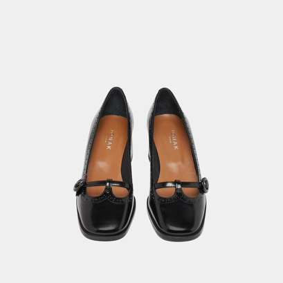Heeled Mary Jane in black glazed leather | DEB