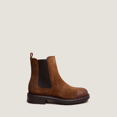 Lowboots with elastic straps and notched soles in cognac suede | celina