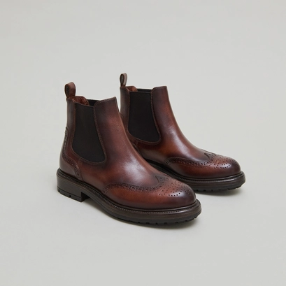 Lowboots with notched soles in cognac patinated leather | celia