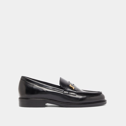 Round-toed loafers in black leather | duedi