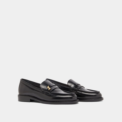 Round-toed loafers in black leather | duedi