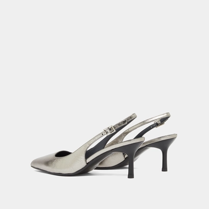 Slingbacks pumps in dark silver metallic leather | DIAMANTUS