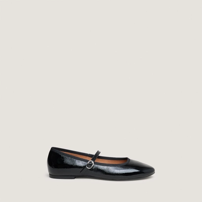 Ballet flats with straps in black pleated patent | douceur