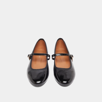 Ballet flats with straps in black pleated patent | douceur