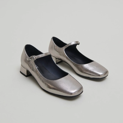 Mary Jane with square toes in dark metallic leather | DULCI