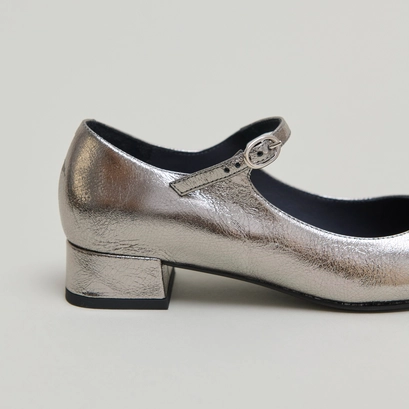 Mary Jane with square toes in dark metallic leather | DULCI