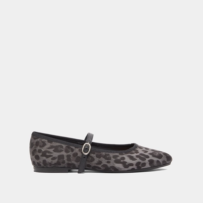 Ballet flats with strap in grey leopard textile | douceur