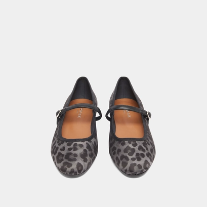 Ballet flats with strap in grey leopard textile | douceur
