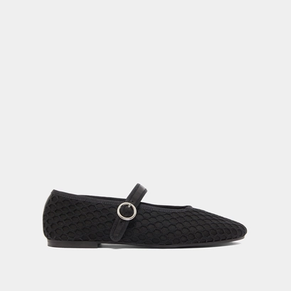 Ballet flats with strap in black mesh | DEESSE
