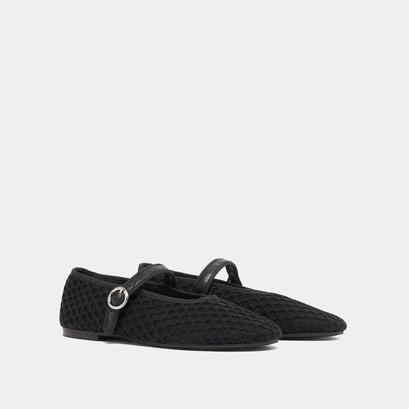 Ballet flats with strap in black mesh | DEESSE