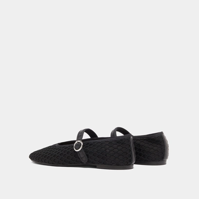 Ballet flats with strap in black mesh | DEESSE