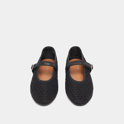 Ballet flats with strap in black mesh | DEESSE