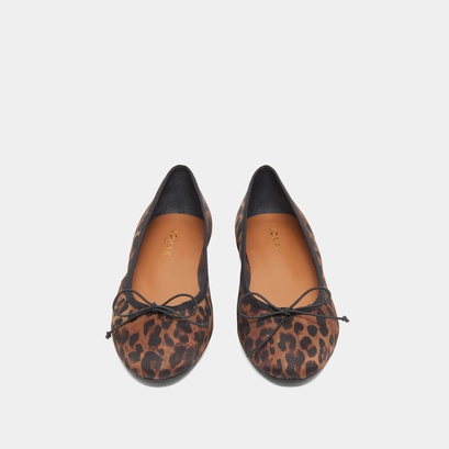 Ballet flats with laces in brown leopard textile | delfina