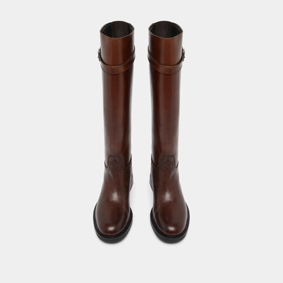 High boots in cognac patinated leather | romane
