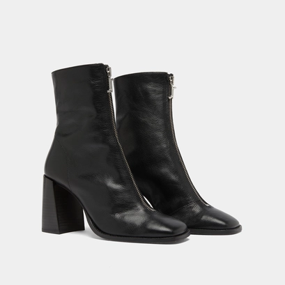 Heeled ankle boots with zip in black leather | vandana