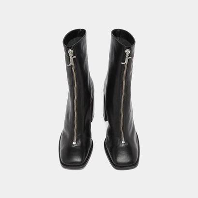 Heeled ankle boots with zip in black leather | vandana