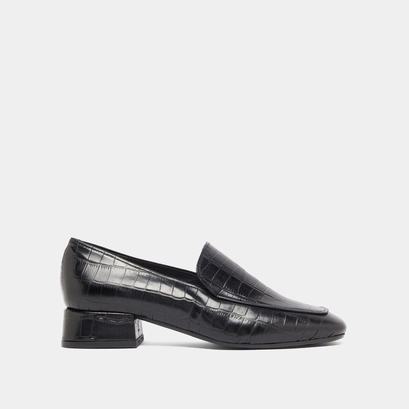 Loafers with rounded toes in black reptile leather | dynamic