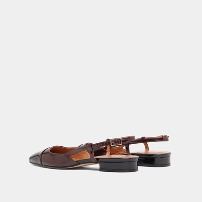Open ballet flats in black patent leather and burgundy pleated patent | dhapou