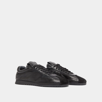 Lace-up sneakers in black suede and black leather | dabon