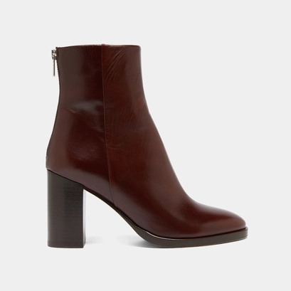 Ankle boots with heels in brown patinated leather | deep