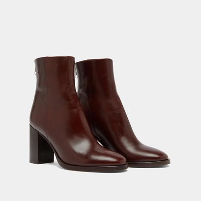 Ankle boots with heels in brown patinated leather | deep