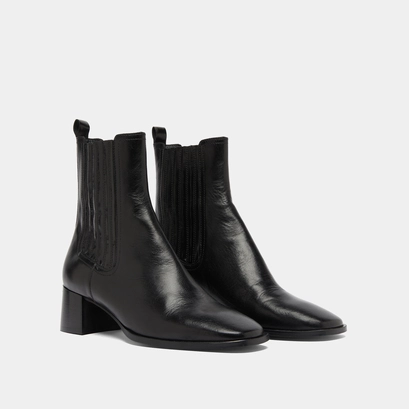 Gathered ankle boots in black leather | dingo