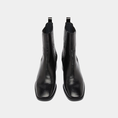 Gathered ankle boots in black leather | dingo