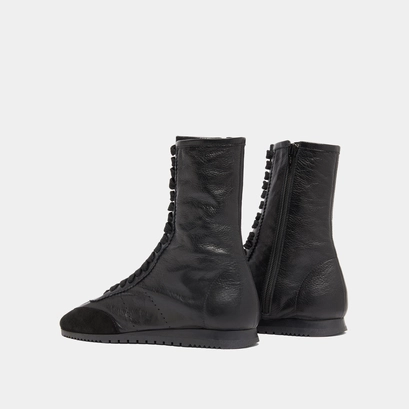 High lace-up sneakers in black suede and black leather | doubone