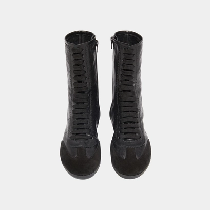 High lace-up sneakers in black suede and black leather | doubone