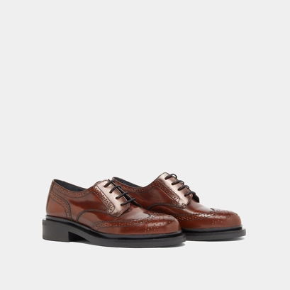 Openwork derbies in brown glazed leather | duermo