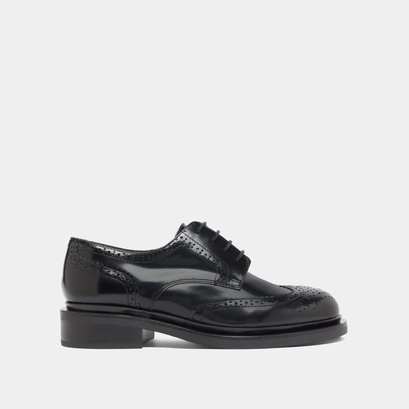 Openwork derbies in black glazed leather | duermo