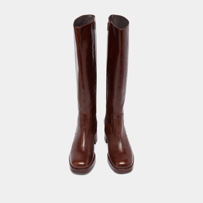 Heeled platform boots in brown distressed leather | vaneo