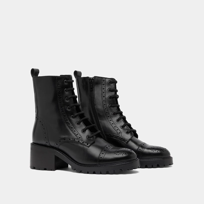 Heeled lowboots with laces in black leather | anders
