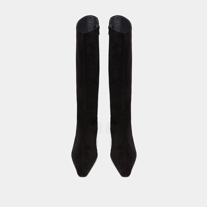 Heeled boots with pointed toes in black suede | danou