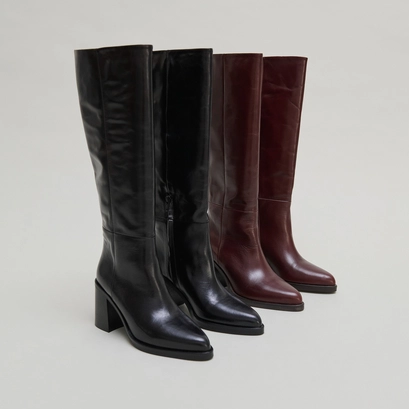 Boots with laminated heels in black leather | dickinson