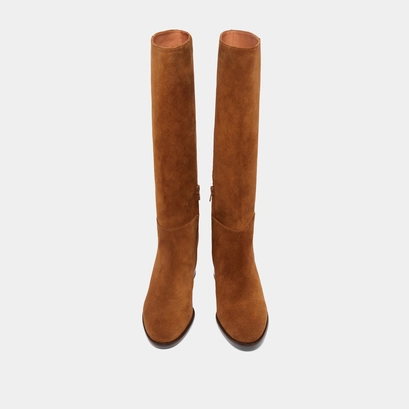 Heeled boots with rounded toes in cognac suede | dilia