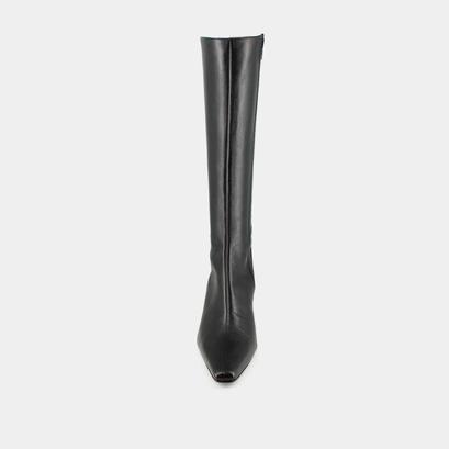 Heeled boots with pointed toes in black leather | diony