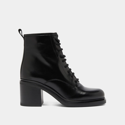 Heeled lowboots with laces in black leather | duplex