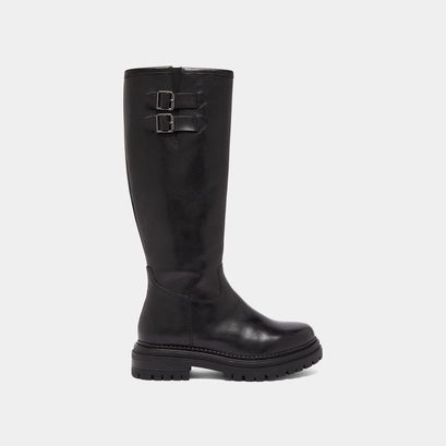 High boots with notched soles and buckles in black leather | adalia