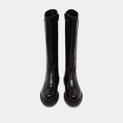 High boots with notched soles and buckles in black leather | adalia
